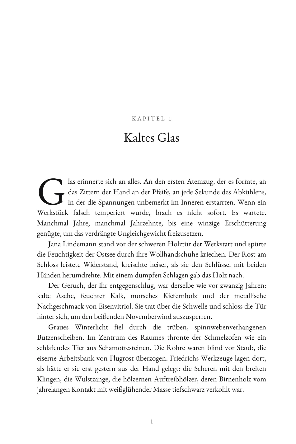 Die erste Seite von Kapitel 1, gesetzt mit Initiale und zentriertem Kapiteltitel